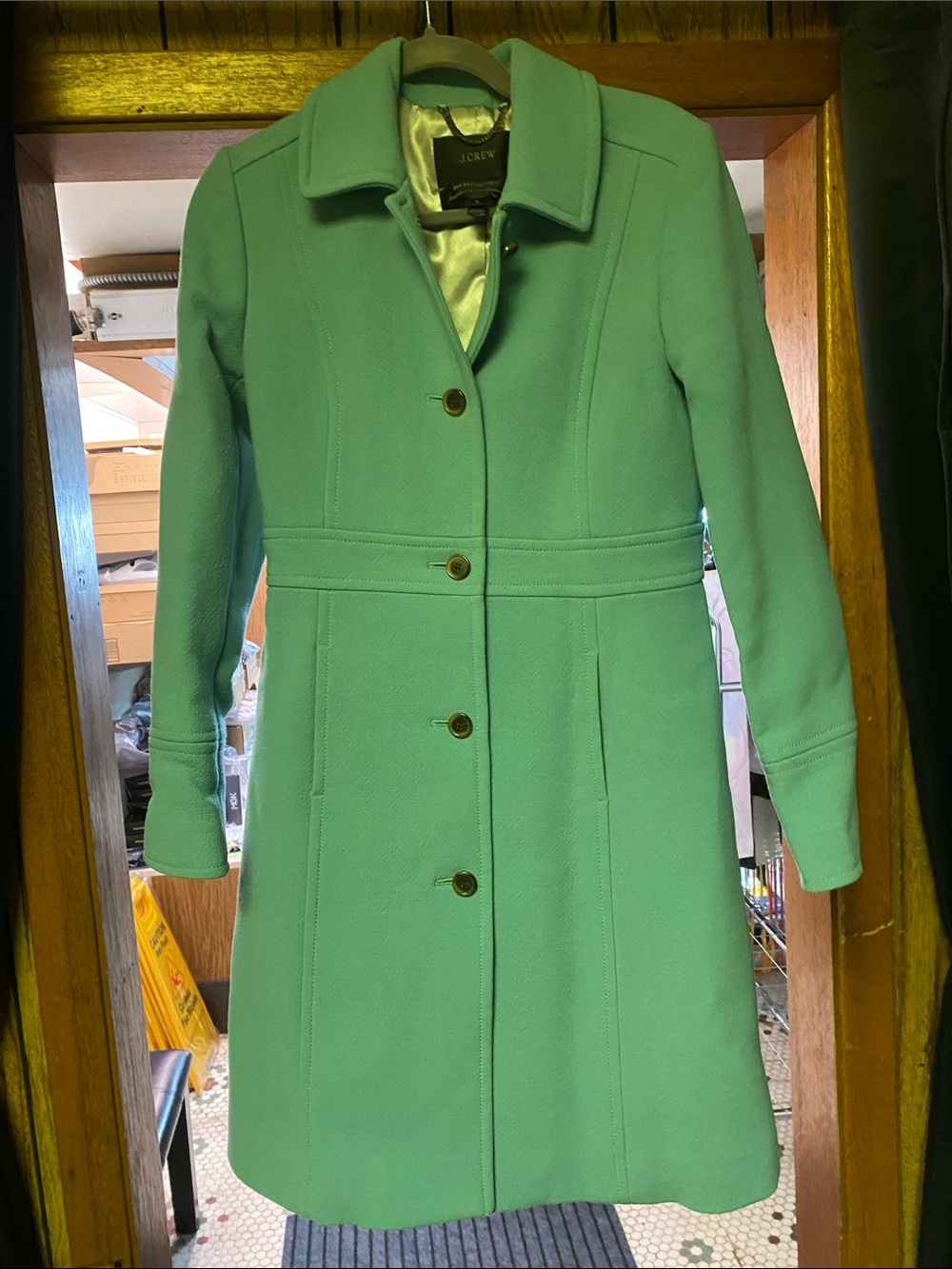 J. Crew Mint Green Button-Front Wool Coat